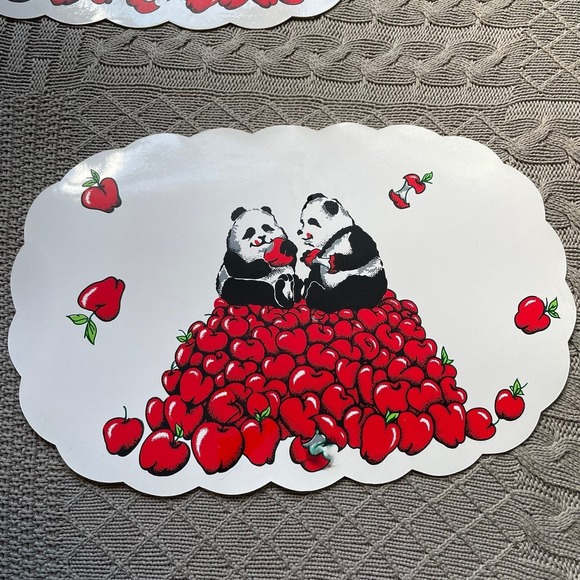 Vintage 70s Funky Panda & Apples Scalloped Vinyl Placemats - Picture 6 of 10